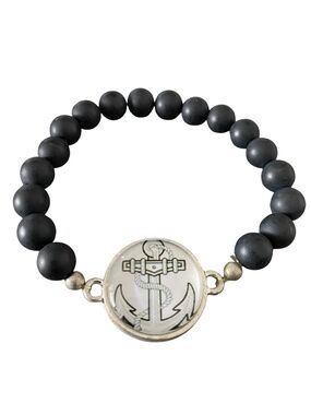 Matte Onyx Anchor Bracelet – Handmade in Montreal, Minimalist Stretch Bracelet